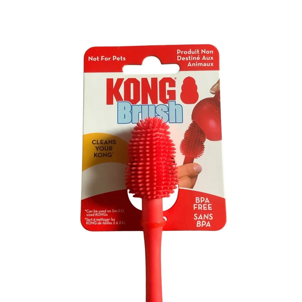 KONG Brush Red Rubber Toy Cleaning Tool for KONG Classic Sizes S-XXL BPA Free